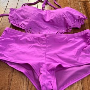 2 pieces swim wear size small, pinkish purple color